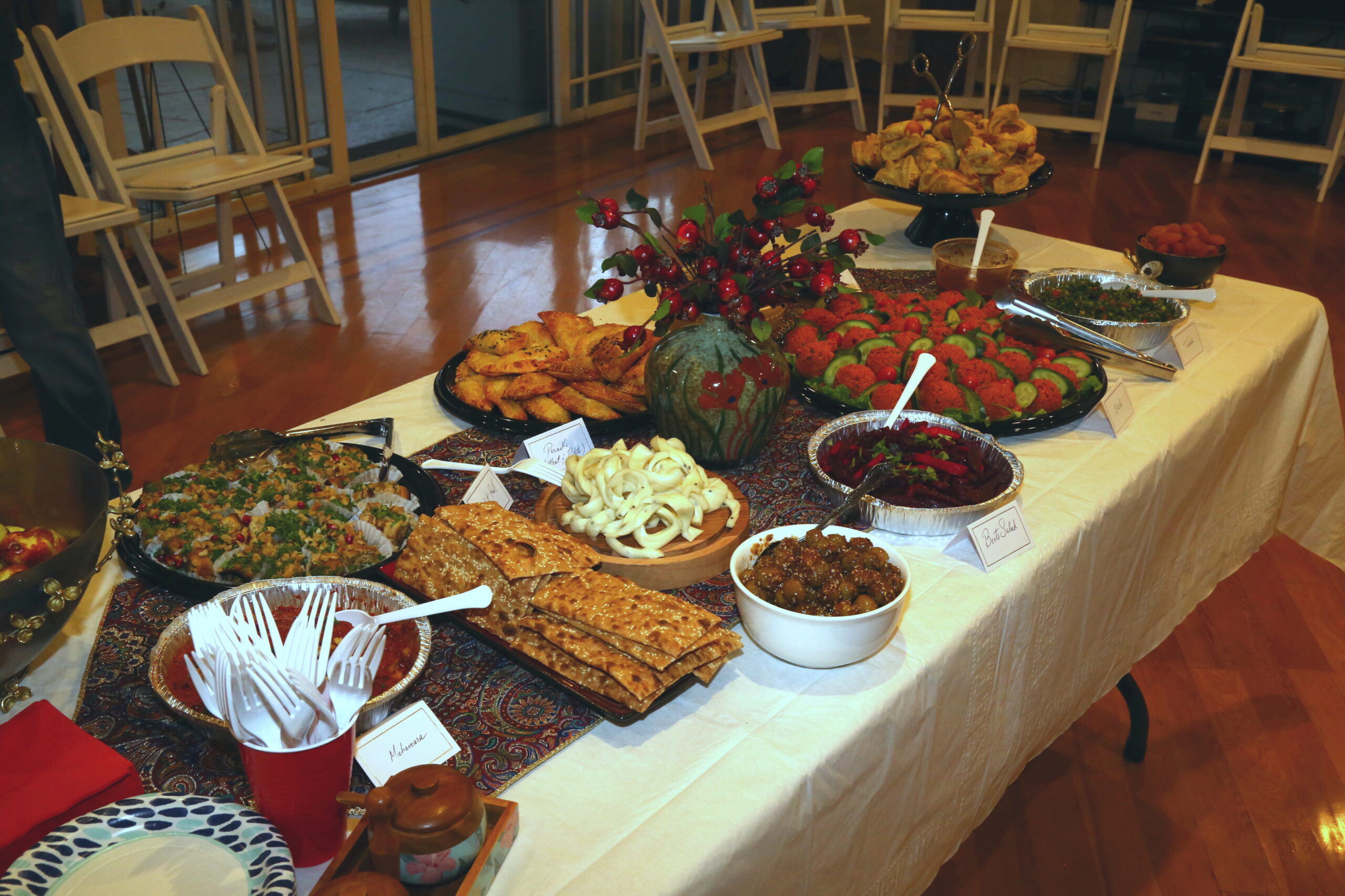 Armenian dishes covering a serving table